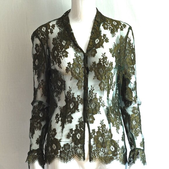 Escada By Margaret Ley Tops - Escada By Margaret Ley Green Sheer Lace Blouse on Net - Germany